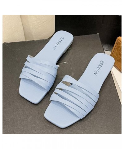 Fashion Slides for Women Flat Slide Sandals Slip On Open Toe Sandals Casual Style Square Toe Slippers for Summer Outdoor Indo...