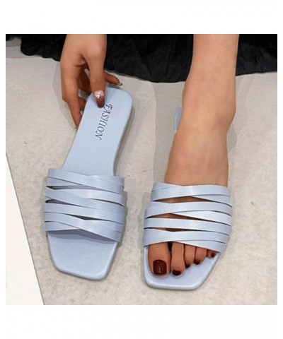 Fashion Slides for Women Flat Slide Sandals Slip On Open Toe Sandals Casual Style Square Toe Slippers for Summer Outdoor Indo...