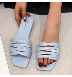 Fashion Slides for Women Flat Slide Sandals Slip On Open Toe Sandals Casual Style Square Toe Slippers for Summer Outdoor Indo...