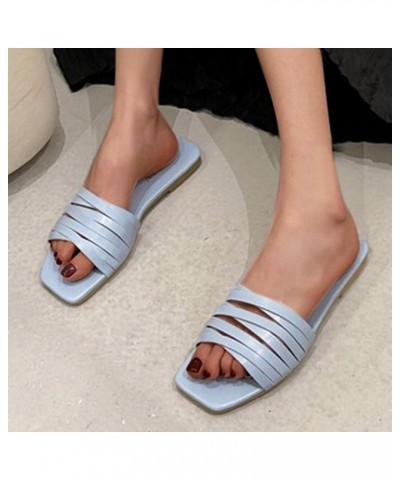 Fashion Slides for Women Flat Slide Sandals Slip On Open Toe Sandals Casual Style Square Toe Slippers for Summer Outdoor Indo...