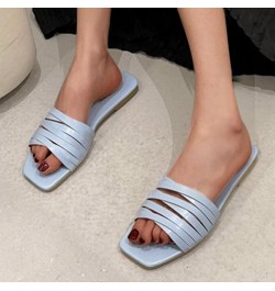 Fashion Slides for Women Flat Slide Sandals Slip On Open Toe Sandals Casual Style Square Toe Slippers for Summer Outdoor Indo...