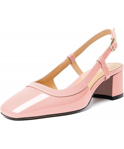 Slingback Low Block Chunky Heels Pumps 2 Inch Closed Square Toe Shoes Women Heeled Sandals Patent Pink $33.79 Sandals