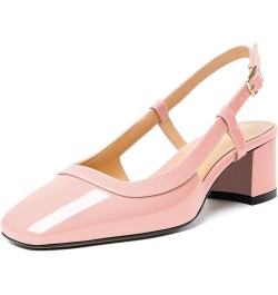 Slingback Low Block Chunky Heels Pumps 2 Inch Closed Square Toe Shoes Women Heeled Sandals Patent Pink $33.79 Sandals