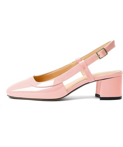 Slingback Low Block Chunky Heels Pumps 2 Inch Closed Square Toe Shoes Women Heeled Sandals Patent Pink $33.79 Sandals