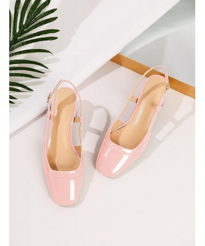 Slingback Low Block Chunky Heels Pumps 2 Inch Closed Square Toe Shoes Women Heeled Sandals Patent Pink $33.79 Sandals