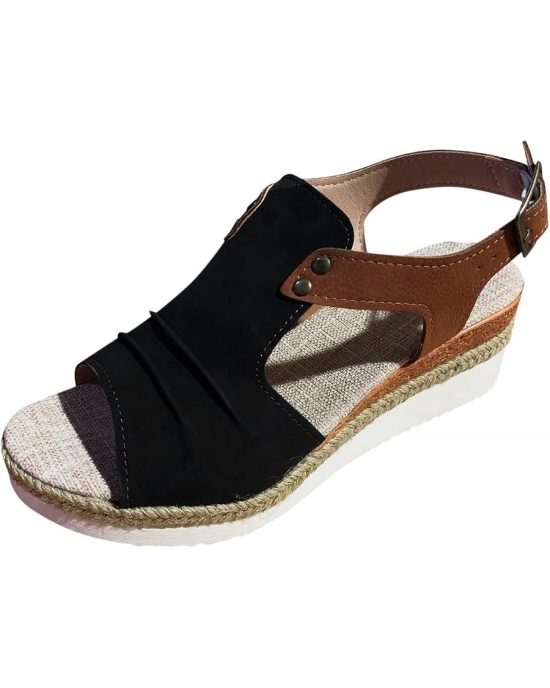 Flats Shoes Women Ankle Strap Buckle Espadrille Wedge Sandals Slides Open Toe Non-Slip Sandal 142-htrns-g-black $14.39 Sandals