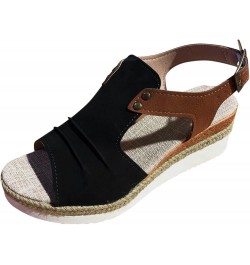 Flats Shoes Women Ankle Strap Buckle Espadrille Wedge Sandals Slides Open Toe Non-Slip Sandal 142-htrns-g-black $14.39 Sandals