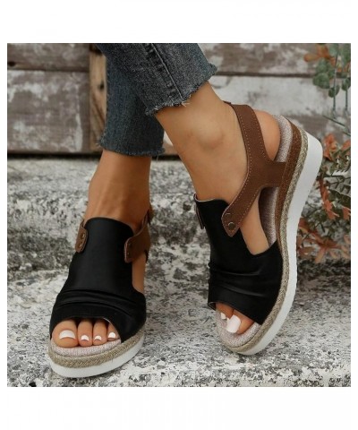 Flats Shoes Women Ankle Strap Buckle Espadrille Wedge Sandals Slides Open Toe Non-Slip Sandal 142-htrns-g-black $14.39 Sandals