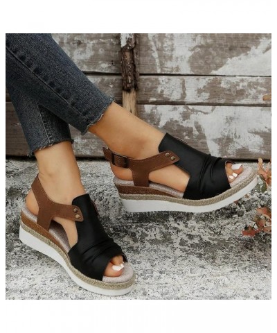 Flats Shoes Women Ankle Strap Buckle Espadrille Wedge Sandals Slides Open Toe Non-Slip Sandal 142-htrns-g-black $14.39 Sandals