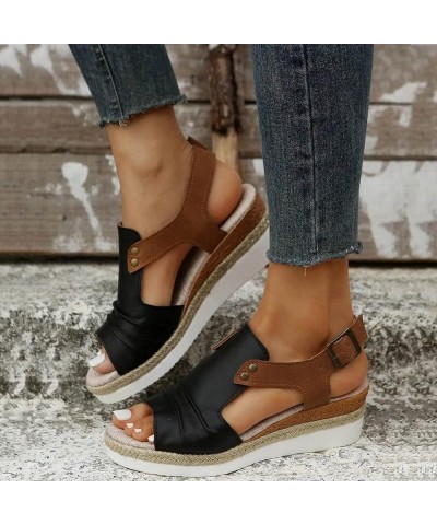 Flats Shoes Women Ankle Strap Buckle Espadrille Wedge Sandals Slides Open Toe Non-Slip Sandal 142-htrns-g-black $14.39 Sandals