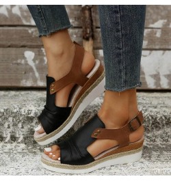 Flats Shoes Women Ankle Strap Buckle Espadrille Wedge Sandals Slides Open Toe Non-Slip Sandal 142-htrns-g-black $14.39 Sandals