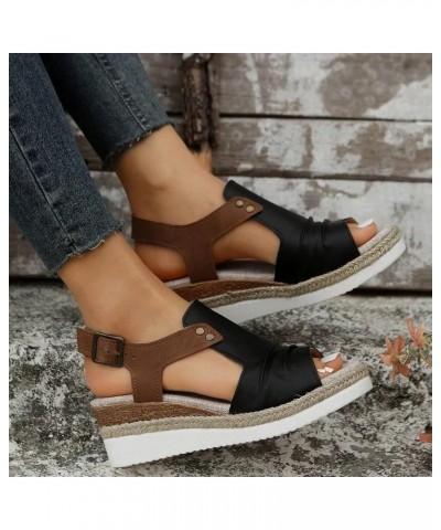 Flats Shoes Women Ankle Strap Buckle Espadrille Wedge Sandals Slides Open Toe Non-Slip Sandal 142-htrns-g-black $14.39 Sandals