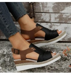 Flats Shoes Women Ankle Strap Buckle Espadrille Wedge Sandals Slides Open Toe Non-Slip Sandal 142-htrns-g-black $14.39 Sandals