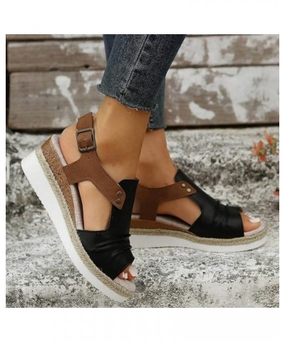 Flats Shoes Women Ankle Strap Buckle Espadrille Wedge Sandals Slides Open Toe Non-Slip Sandal 142-htrns-g-black $14.39 Sandals