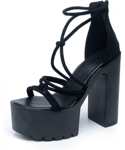 Women's Chunky Block High Heels Platform Sandals, Open Toe Strappy Heeled Sandals, Sexy Ankle Strap Dress Sandals Black 3 $22...