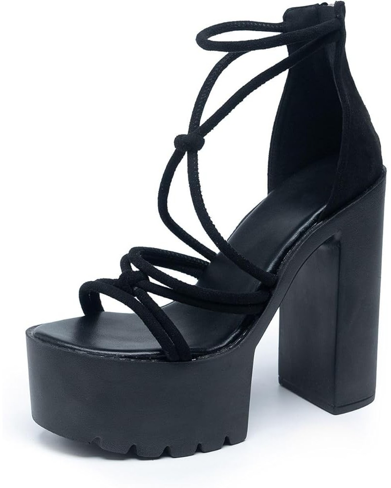 Women's Chunky Block High Heels Platform Sandals, Open Toe Strappy Heeled Sandals, Sexy Ankle Strap Dress Sandals Black 3 $22...