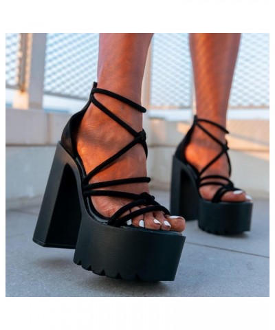 Women's Chunky Block High Heels Platform Sandals, Open Toe Strappy Heeled Sandals, Sexy Ankle Strap Dress Sandals Black 3 $22...