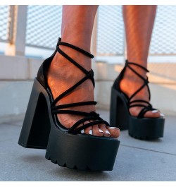 Women's Chunky Block High Heels Platform Sandals, Open Toe Strappy Heeled Sandals, Sexy Ankle Strap Dress Sandals Black 3 $22...