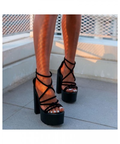 Women's Chunky Block High Heels Platform Sandals, Open Toe Strappy Heeled Sandals, Sexy Ankle Strap Dress Sandals Black 3 $22...