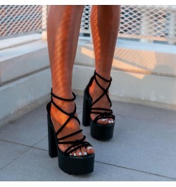 Women's Chunky Block High Heels Platform Sandals, Open Toe Strappy Heeled Sandals, Sexy Ankle Strap Dress Sandals Black 3 $22...