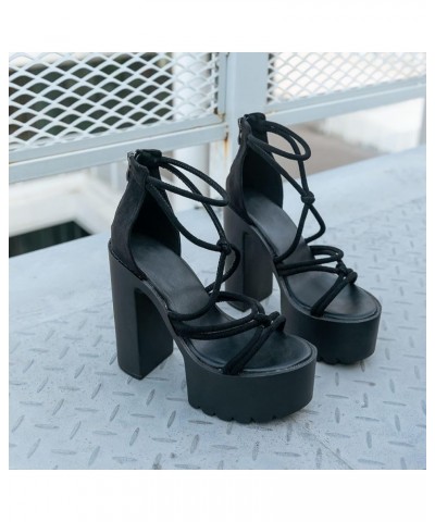 Women's Chunky Block High Heels Platform Sandals, Open Toe Strappy Heeled Sandals, Sexy Ankle Strap Dress Sandals Black 3 $22...