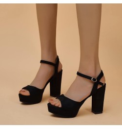 Ladies Fashion Solid Color Suede Open Toe Buckle Thick High Heel Sandals Wide Sandals for Women with Arch Support Black $24.1...