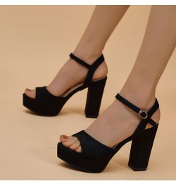 Ladies Fashion Solid Color Suede Open Toe Buckle Thick High Heel Sandals Wide Sandals for Women with Arch Support Black $24.1...