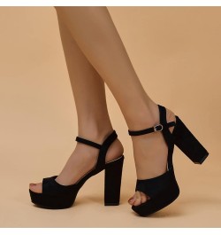 Ladies Fashion Solid Color Suede Open Toe Buckle Thick High Heel Sandals Wide Sandals for Women with Arch Support Black $24.1...