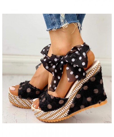 Women Sandals Dot Bowknot Platform Wedge Female Casual High Increas Shoes Ladies Fashion Ankle Strap Open Toe Sandals White 6...