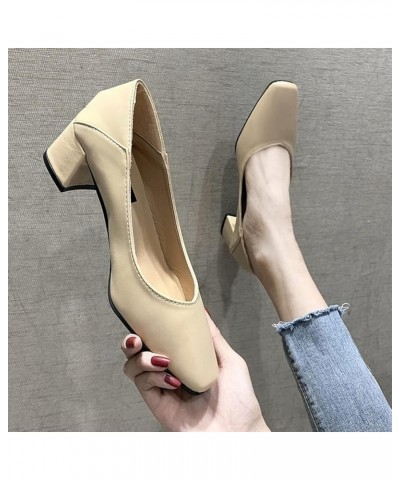 Ballet Flats Wide, Women's High Chunky Closed Toe Block Heels Pointed Toe Wedding Party Slip On Pumps Halloween Z 11-beige $1...