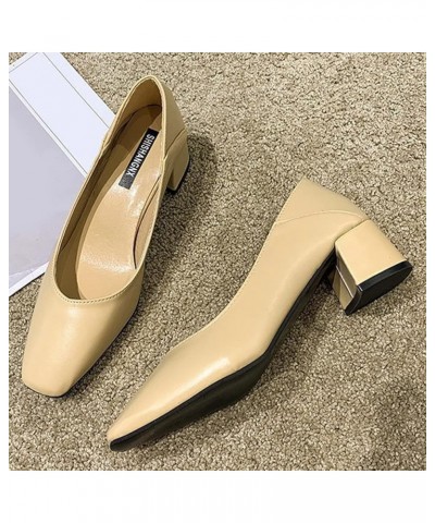 Ballet Flats Wide, Women's High Chunky Closed Toe Block Heels Pointed Toe Wedding Party Slip On Pumps Halloween Z 11-beige $1...