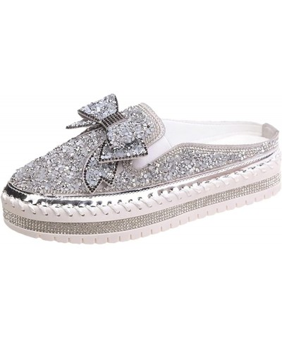 Women's Slip On Mule Shoes Rhinestones Glitter Bow Loafer Shoes Ladies Platform Comfort Work Shoes Non Slip Flat Casual Shoes...