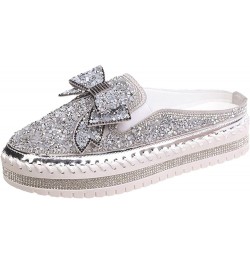 Women's Slip On Mule Shoes Rhinestones Glitter Bow Loafer Shoes Ladies Platform Comfort Work Shoes Non Slip Flat Casual Shoes...