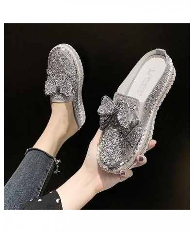 Women's Slip On Mule Shoes Rhinestones Glitter Bow Loafer Shoes Ladies Platform Comfort Work Shoes Non Slip Flat Casual Shoes...