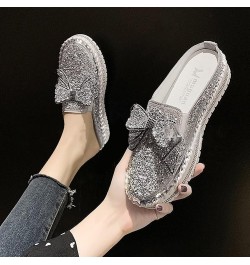 Women's Slip On Mule Shoes Rhinestones Glitter Bow Loafer Shoes Ladies Platform Comfort Work Shoes Non Slip Flat Casual Shoes...