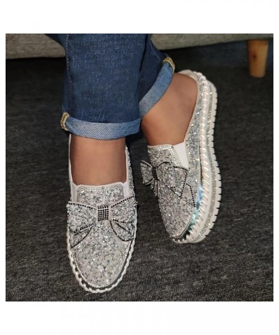 Women's Slip On Mule Shoes Rhinestones Glitter Bow Loafer Shoes Ladies Platform Comfort Work Shoes Non Slip Flat Casual Shoes...