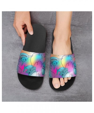 Slipper for Women Men Shark Colorful Rainbow House Slippers Non-Slip Quick Drying Shower Slides Comfy Soft Indoor Slipper Thi...