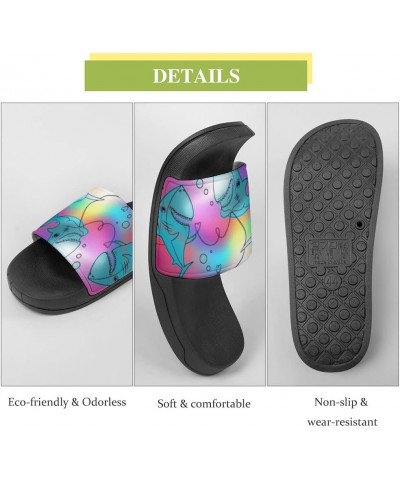 Slipper for Women Men Shark Colorful Rainbow House Slippers Non-Slip Quick Drying Shower Slides Comfy Soft Indoor Slipper Thi...