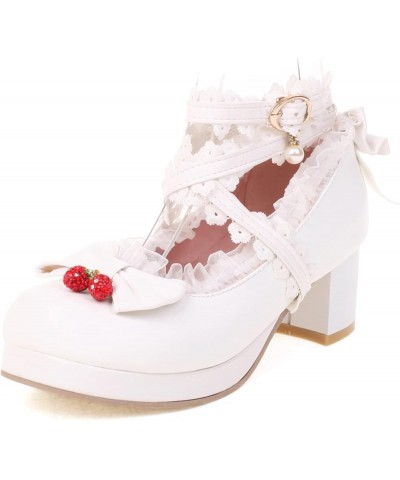 Ladies Block Heel Platform Mary Jane Strappy Party Shoes White 1 $25.29 Pumps