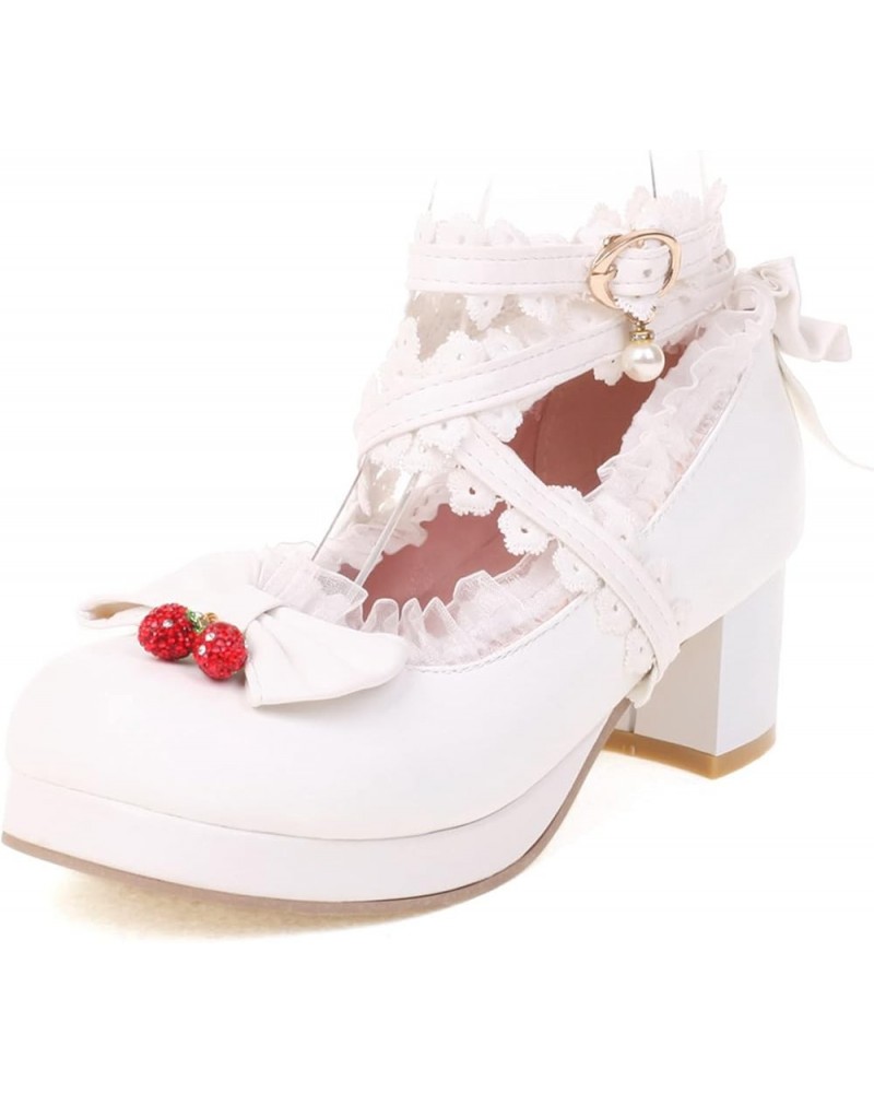 Ladies Block Heel Platform Mary Jane Strappy Party Shoes White 1 $25.29 Pumps