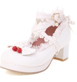 Ladies Block Heel Platform Mary Jane Strappy Party Shoes White 1 $25.29 Pumps