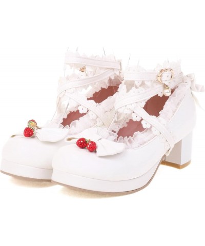 Ladies Block Heel Platform Mary Jane Strappy Party Shoes White 1 $25.29 Pumps