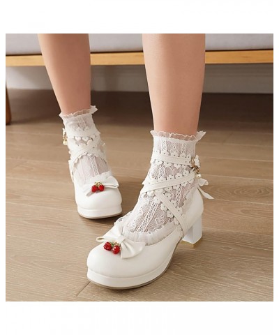 Ladies Block Heel Platform Mary Jane Strappy Party Shoes White 1 $25.29 Pumps