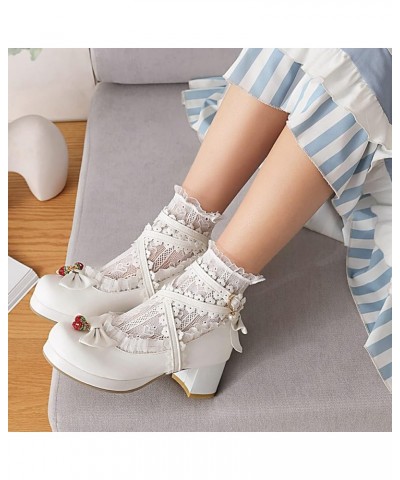 Ladies Block Heel Platform Mary Jane Strappy Party Shoes White 1 $25.29 Pumps