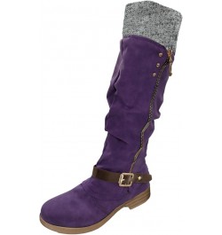 Cowboy Boots for Women,Leather Mid Calf Knee High Fashion Vintage Boots Western Squared Toe Chunky Heel Booties C1-purple $13...