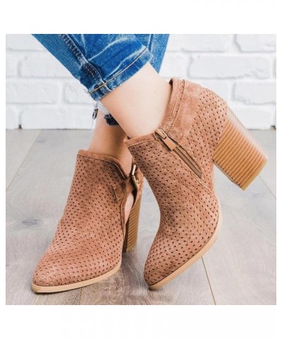 Ankle Boots for Women Pointed Toe Stacked Chunky Heel Chelsea Short Booties Cutout Fall Winter Mid Heel Booties 003brown $21....