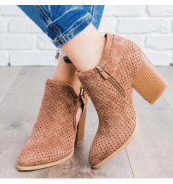 Ankle Boots for Women Pointed Toe Stacked Chunky Heel Chelsea Short Booties Cutout Fall Winter Mid Heel Booties 003brown $21....