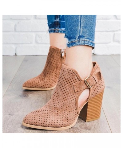 Ankle Boots for Women Pointed Toe Stacked Chunky Heel Chelsea Short Booties Cutout Fall Winter Mid Heel Booties 003brown $21....