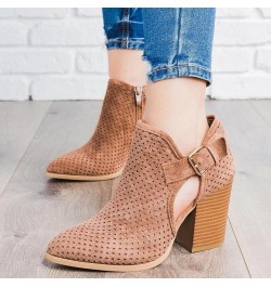 Ankle Boots for Women Pointed Toe Stacked Chunky Heel Chelsea Short Booties Cutout Fall Winter Mid Heel Booties 003brown $21....