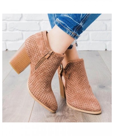 Ankle Boots for Women Pointed Toe Stacked Chunky Heel Chelsea Short Booties Cutout Fall Winter Mid Heel Booties 003brown $21....